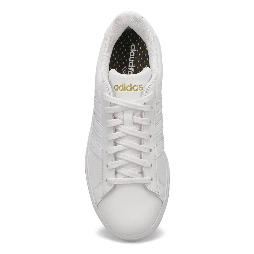 Womens Grand Court 2.0 Lace Up Sneaker - White/White/Gold Metallic