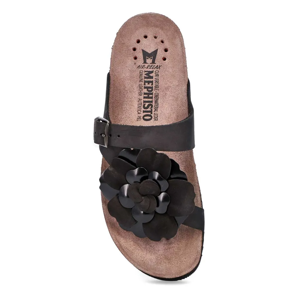 Womens Helen Flower Footbed Sandal - Black