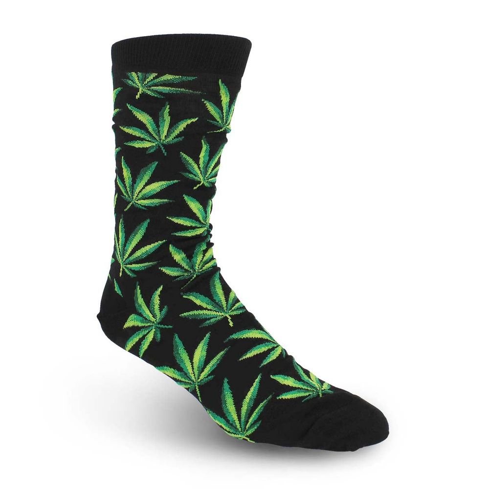 Mens Hemp Leaf Printed Sock - Black