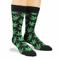 Mens Hemp Leaf Printed Sock - Black