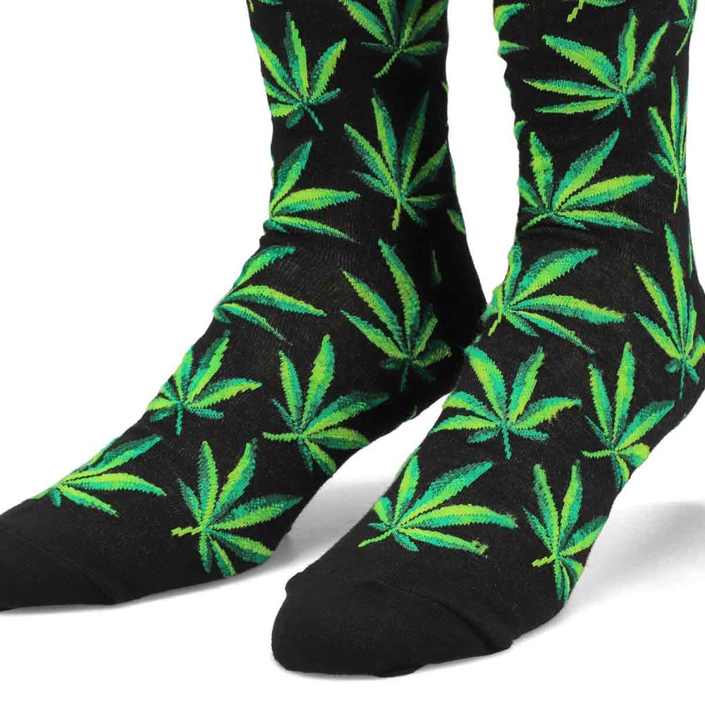 Mens Hemp Leaf Printed Sock - Black