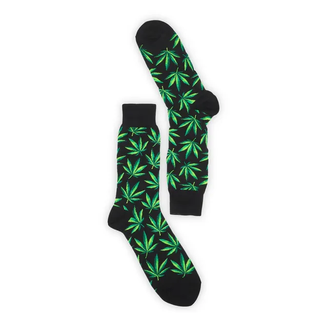 Mens Hemp Leaf Printed Sock - Black