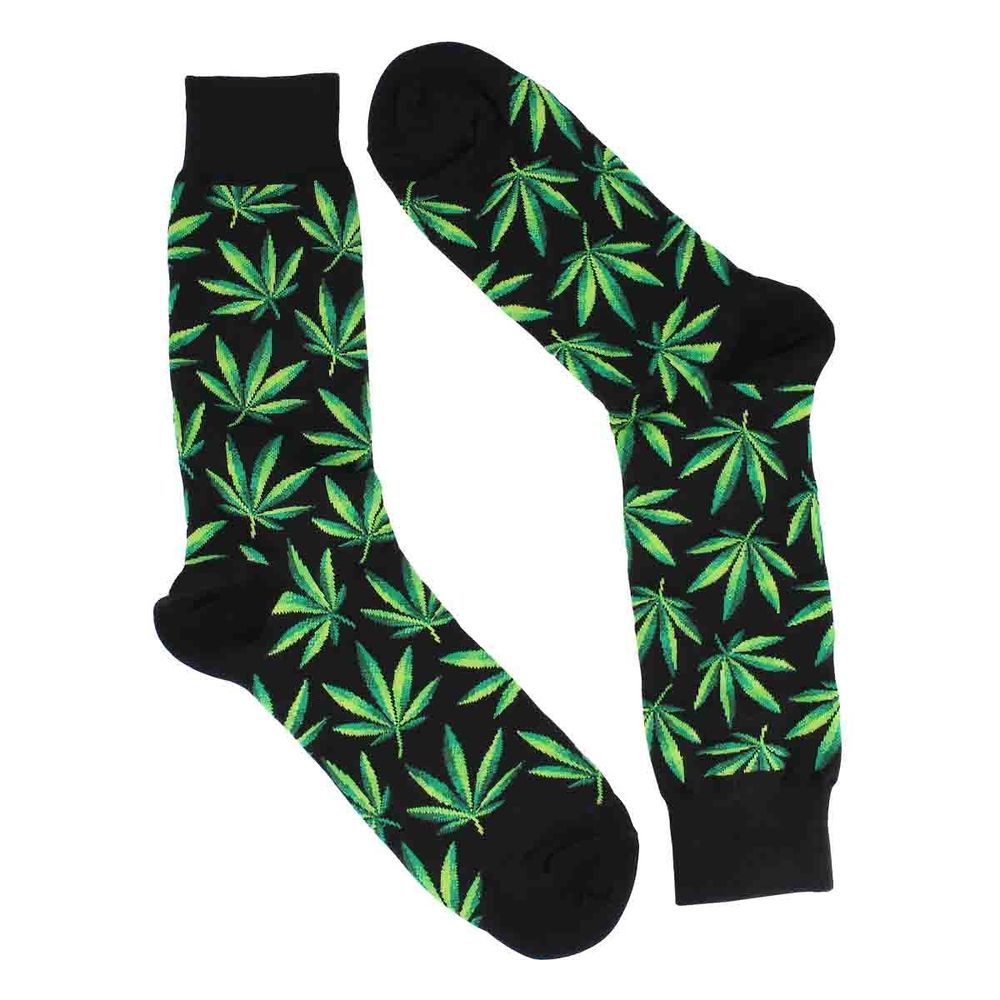 Mens Hemp Leaf Printed Sock - Black