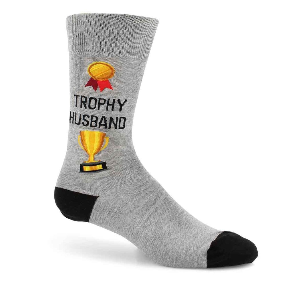 Mens Trophy Husband Sock - Grey Printed