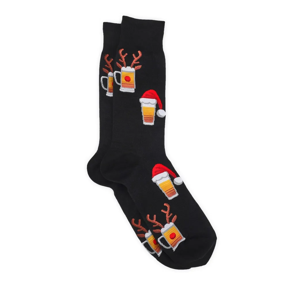 Mens Christmas Beers Printed Sock - Black
