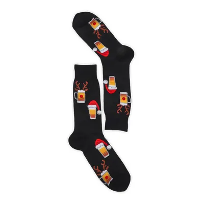 Mens Christmas Beers Printed Sock - Black