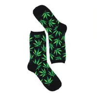 Womens Hemp Leaf black printed socks