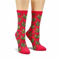 Womens Hemp Leaf hot pink printed socks