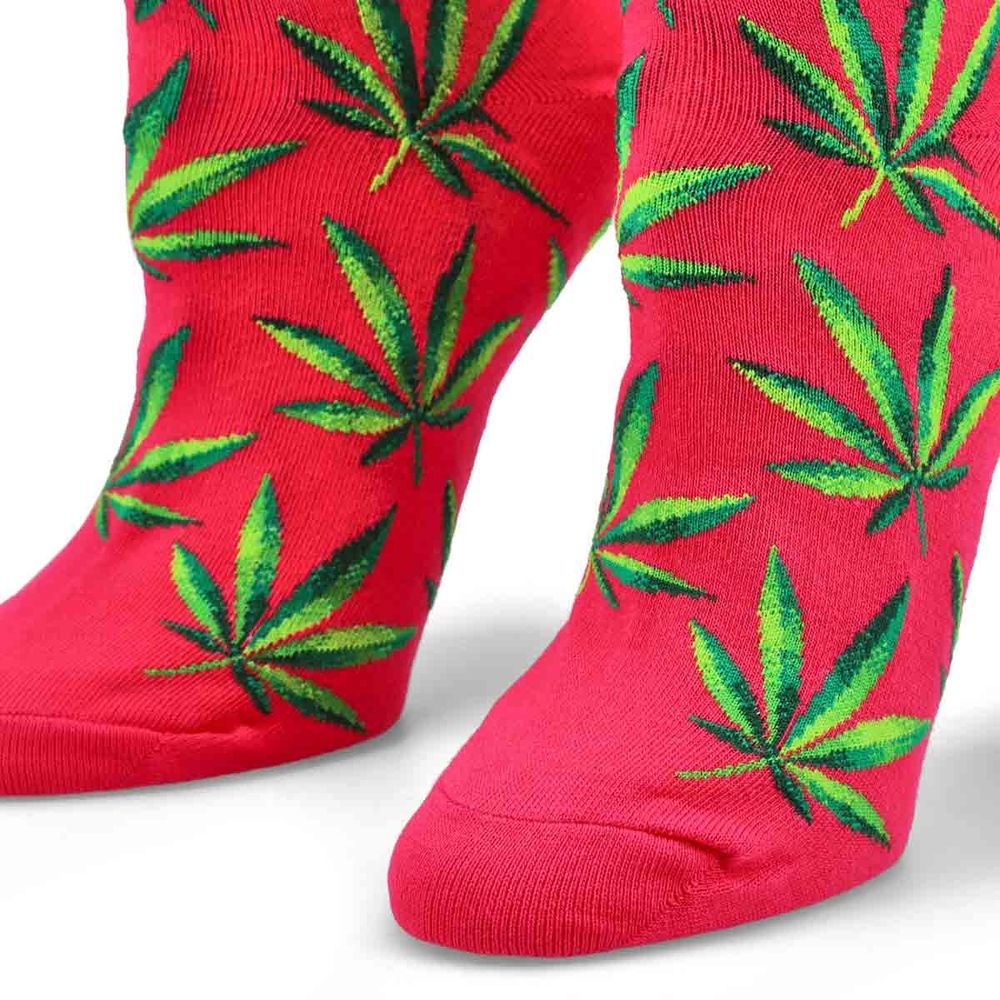 Womens Hemp Leaf hot pink printed socks