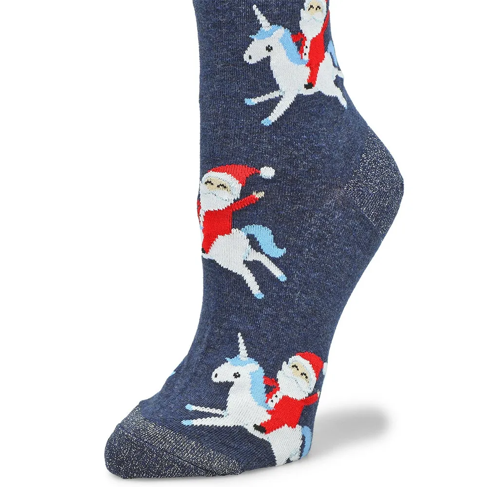 Womens Santa Unicorn Printed Sock