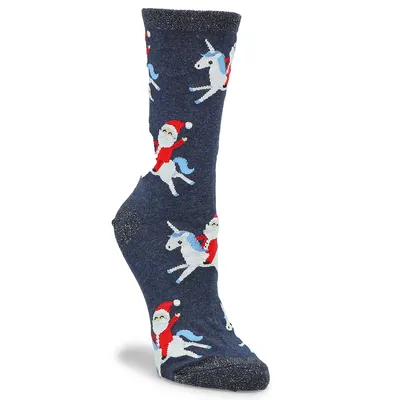 Womens Santa Unicorn Printed Sock