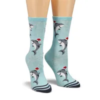 Womens Santa Shark Printed Sock