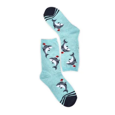 Womens Santa Shark Printed Sock