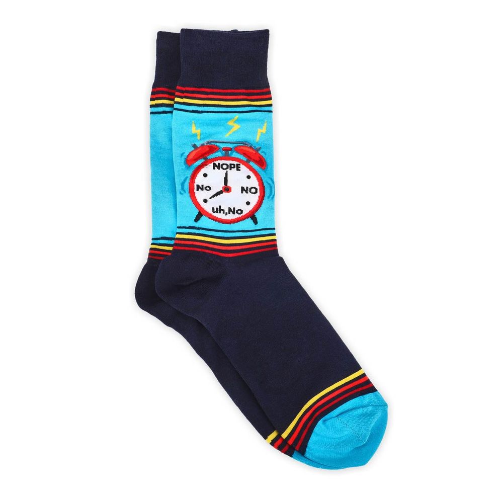 Mens Alarm Clock Printed Crew Sock - Navy