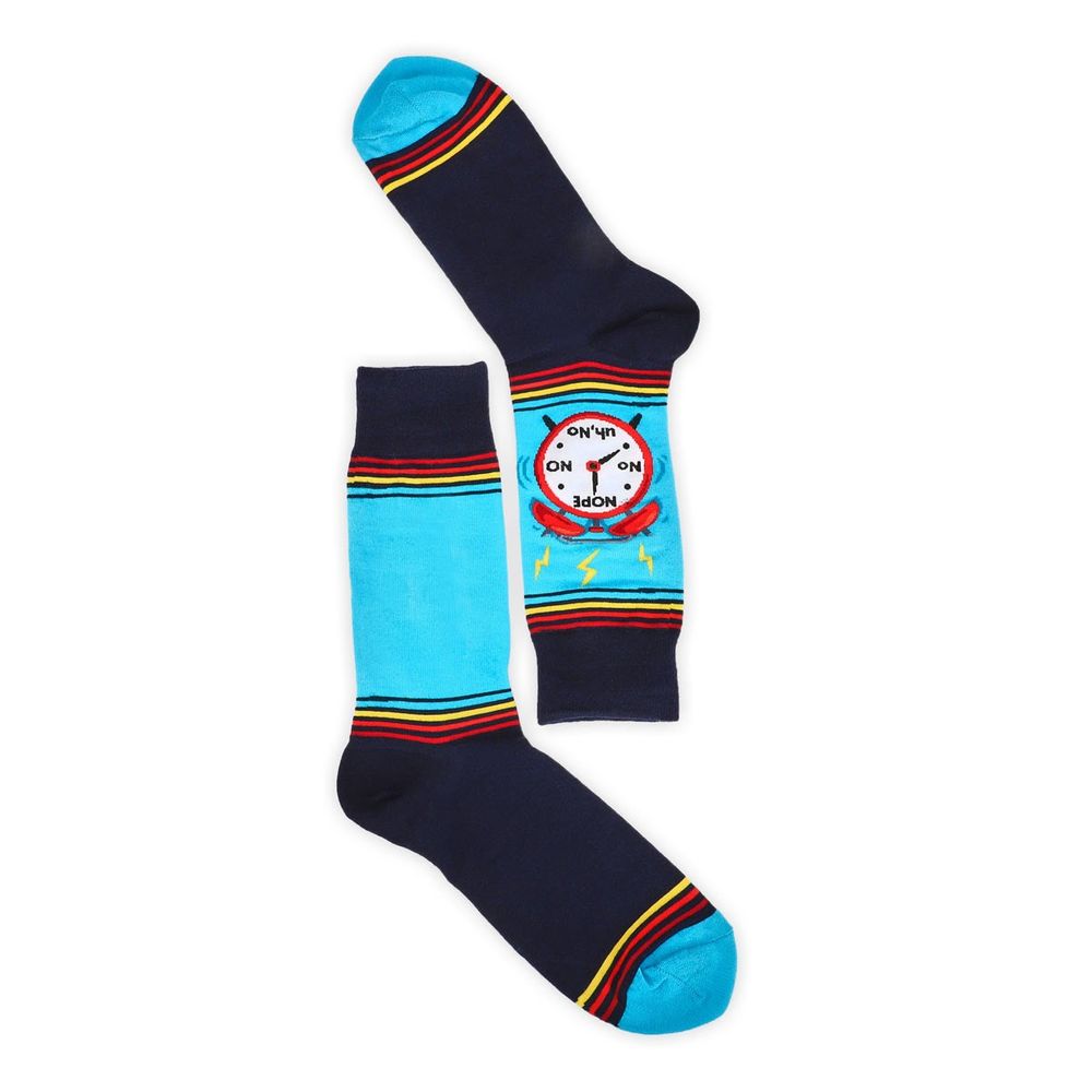 Mens Alarm Clock Printed Crew Sock - Navy