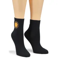 Womens Embroidered Sun Printed Sock