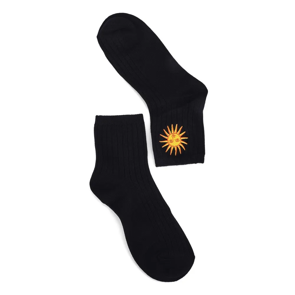 Womens Embroidered Sun Printed Sock