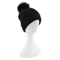 Womens black/black with fur cable stitch hats