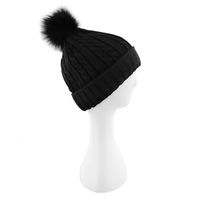 Womens black/black with fur cable stitch hats