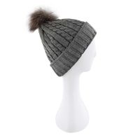 Womens grey with fur pom cable stitch hats