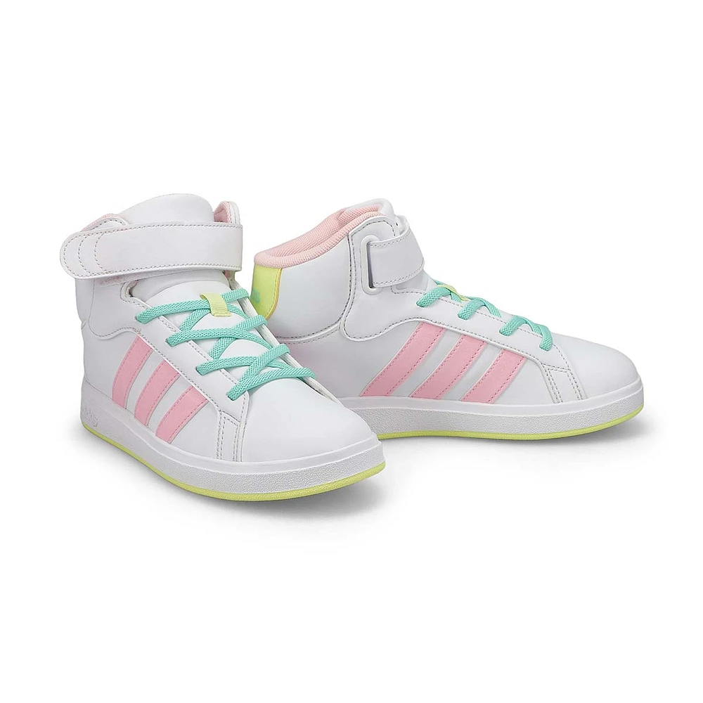 Girls  Grand Court Mid K Sneaker - White/Pink/Yellow