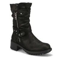 Womens Kassia Mid Calf Combat Boot - Black