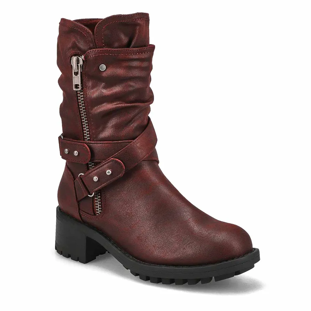 Womens Kassia Mid Calf Combat Boot -Wine