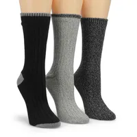 Womens Cable Knit Mlt Sock 3 Pack - Charcoal/Assorted