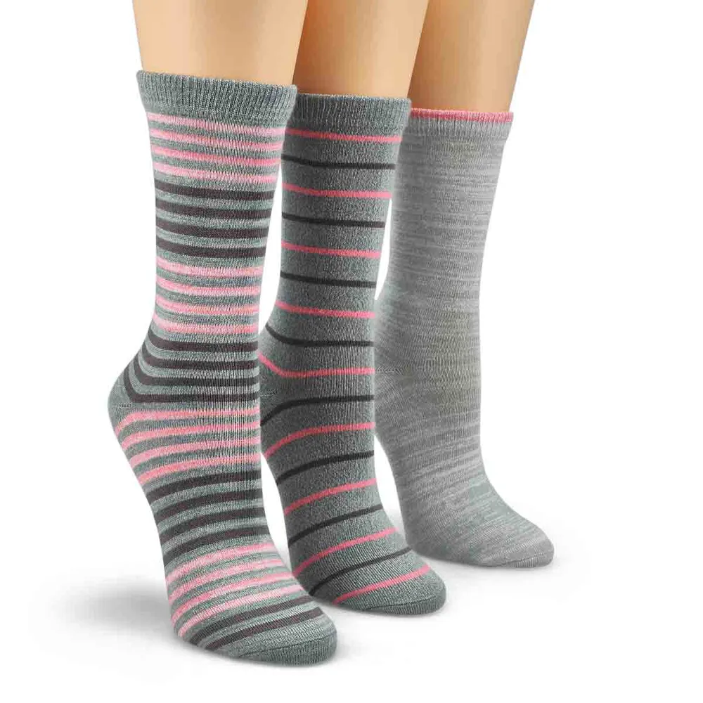 Womens Soft & Dreamy Crew Sock 3 Pack - Grey/Multi