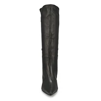 Womens Lavan Leather Knee High Dress Boot - Black