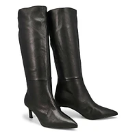 Womens Lavan Leather Knee High Dress Boot - Black