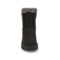 Womens Natalie Wedge Fur Trim Casual Bootie - Black