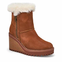 Womens Natalie Wedge Fur Trim Casual Bootie - Cognac