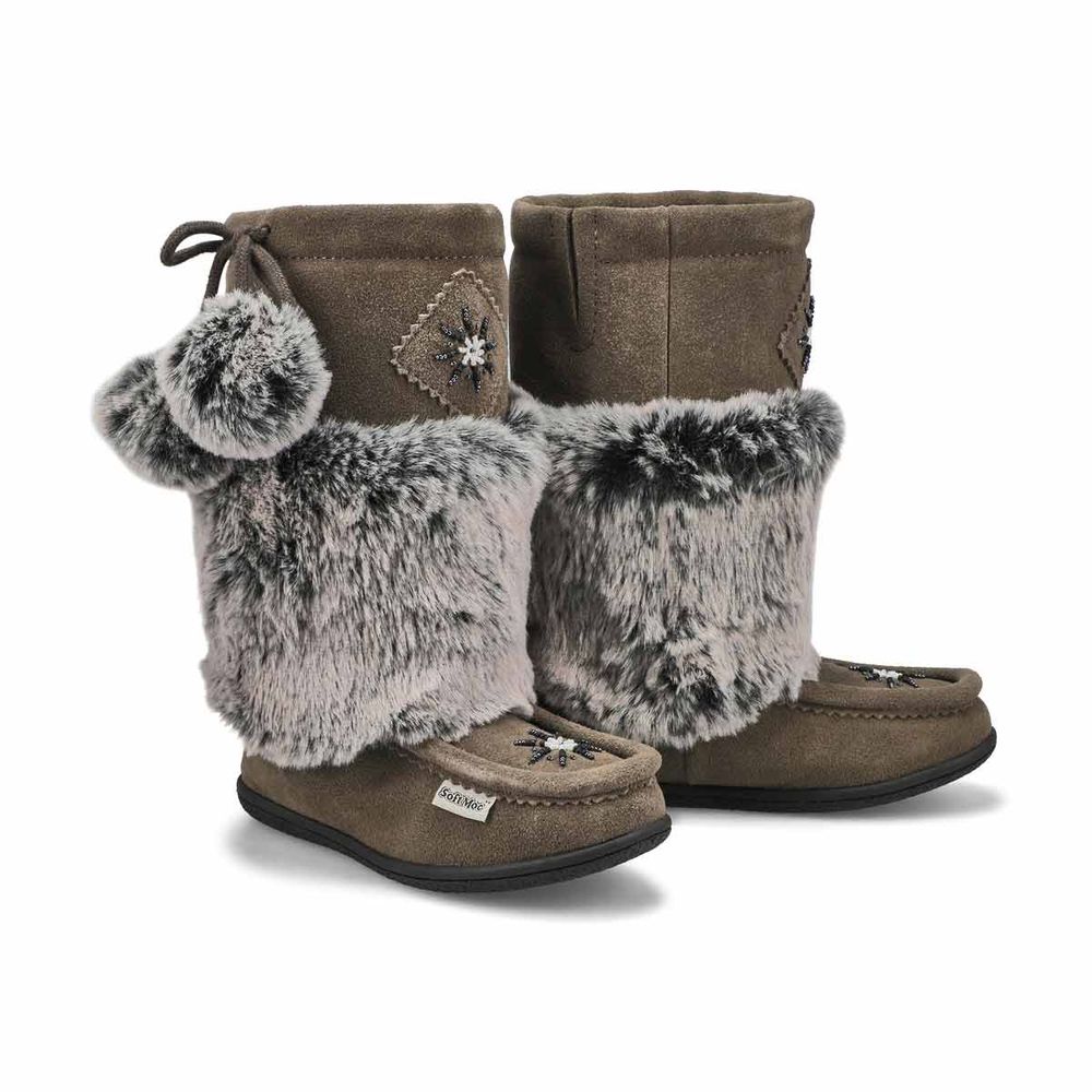 Girls Niska 6 Jr Faux Rabbit Fur SoftMocs - Grey