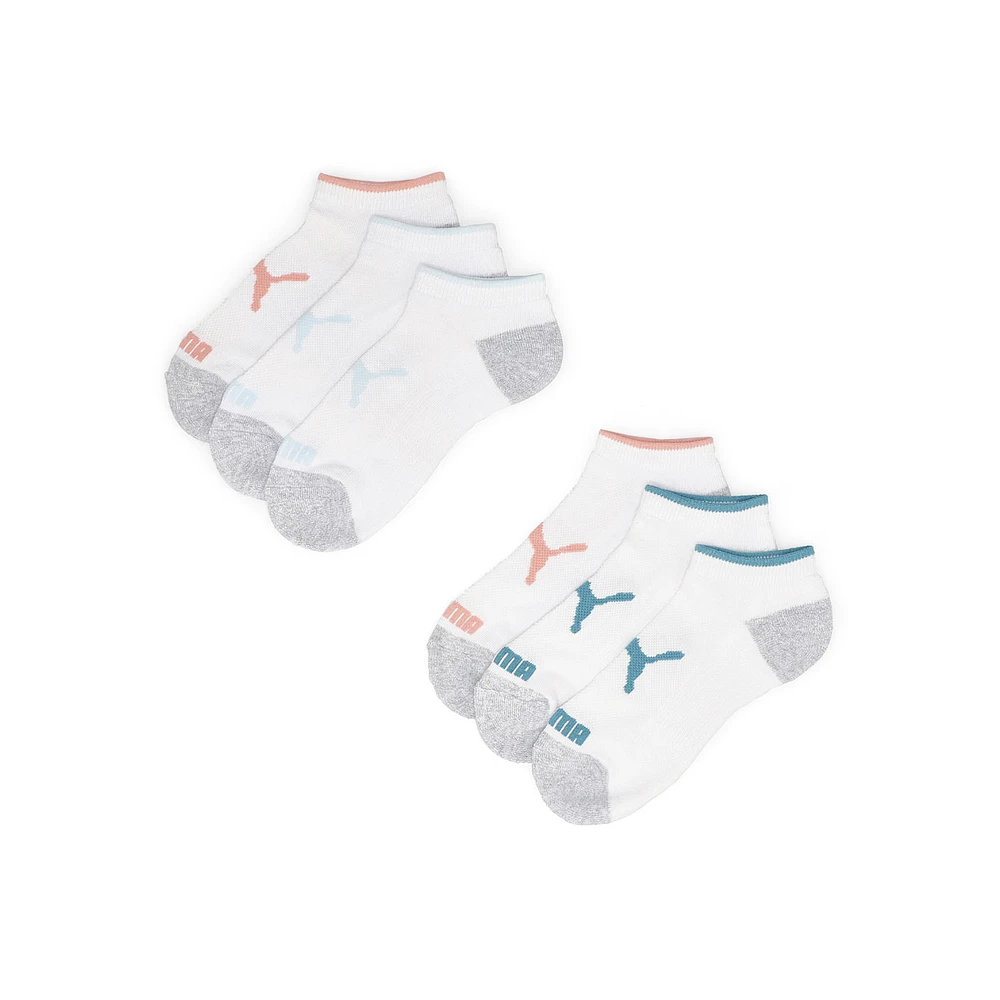 Womens Half Terry No Show Sportstyle Training Sock 6 Pack - White/Light Blue