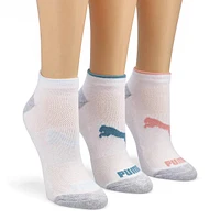 Womens Half Terry No Show Sportstyle Training Sock 6 Pack - White/Light Blue