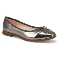 Womens Paislee-M Leather Ballerina Flat - Pewter