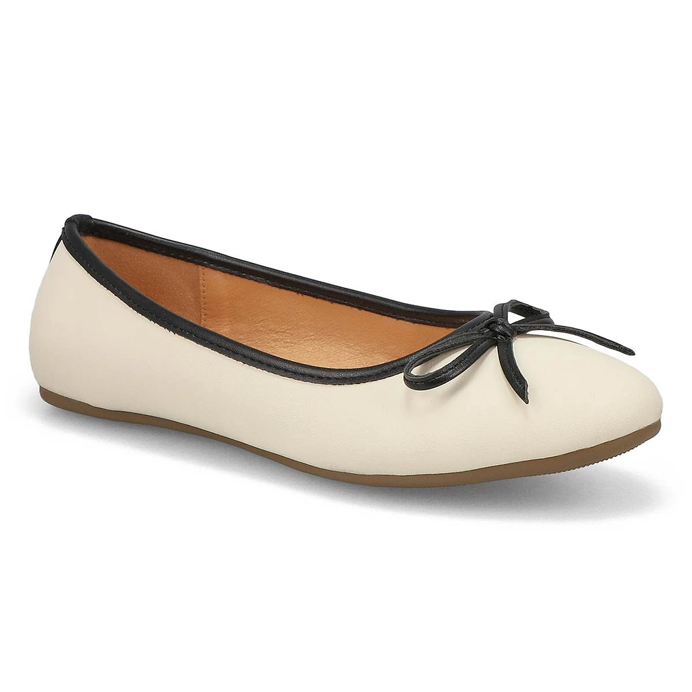 Womens Priscilla Leather Ballerina Flat - Egret