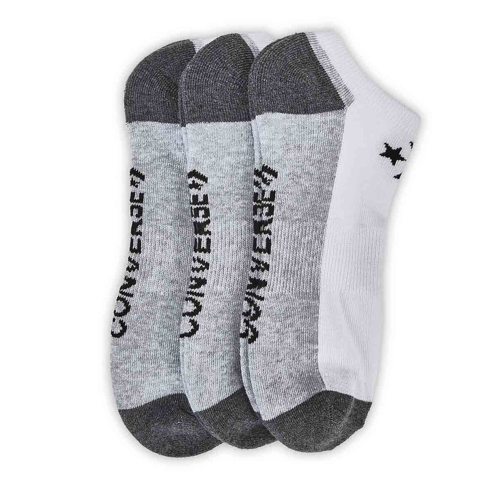 Mens Half Cushion No Show Sock 3 Pack - White/Grey