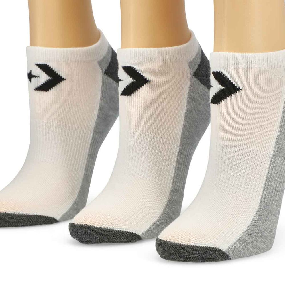 Womens Half Cushion No Show Sock 3 Pack - White/Grey