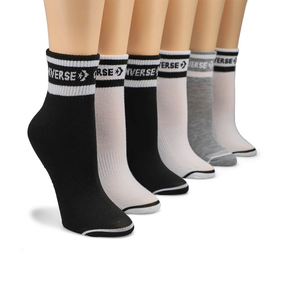 Womens Sport Inspired 6 Pack Quarter Sock - White/Black