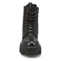 Womens Roxanne Leather Platform Lace Boot - Black