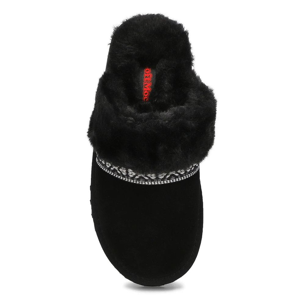 Womens  Runabout Open Back Suede Slipper - Black