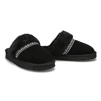 Womens  Runabout Open Back Suede Slipper - Black