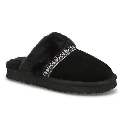 Womens  Runabout Open Back Suede Slipper - Black