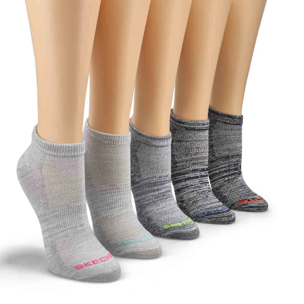 Womens Low Cut Non Terry Sock 5 Pack - Grey/Multi