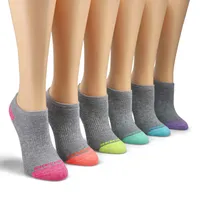 Girls No Show Full Terry Sock 6 Pack - Grey/Multi