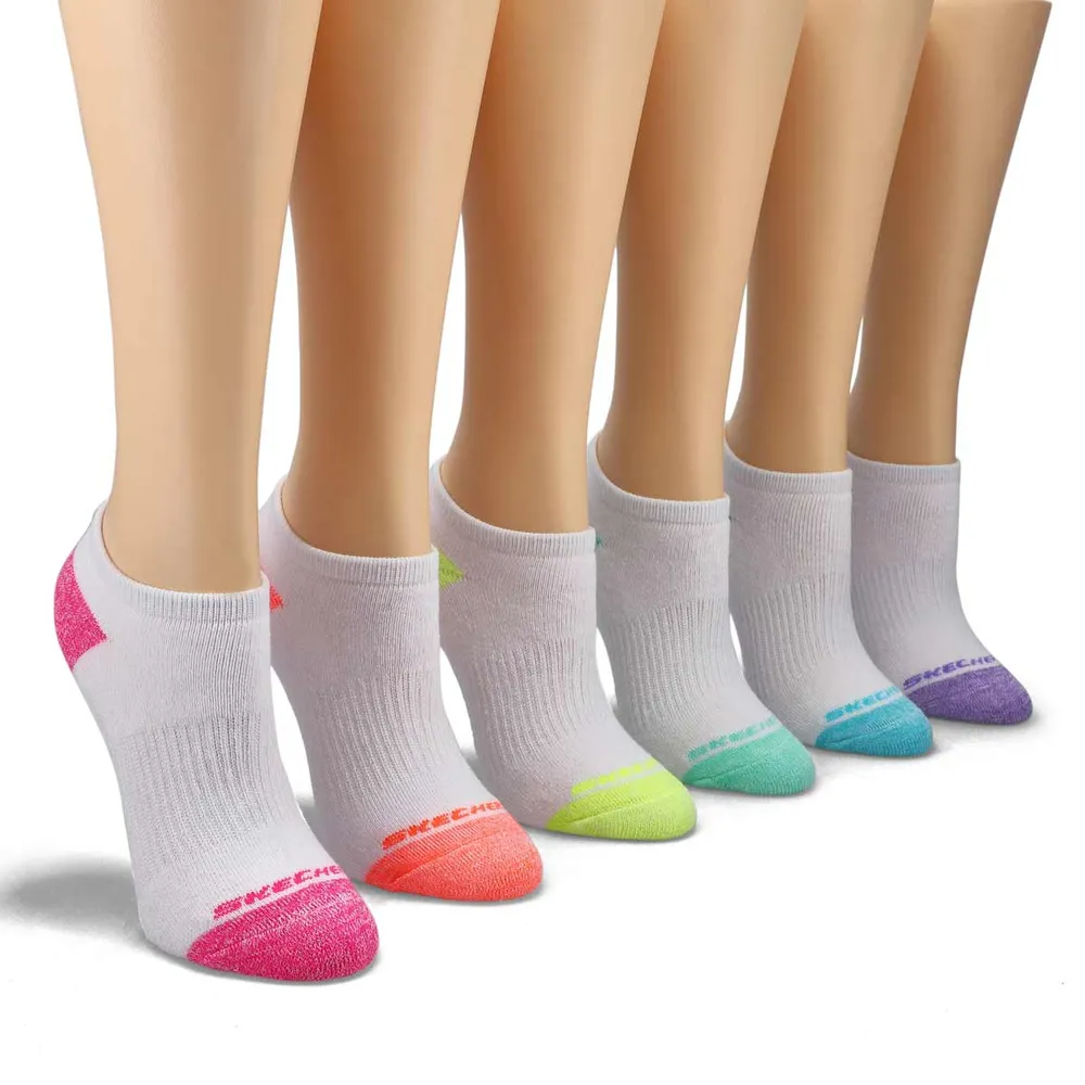 Girls No Show Full Terry Sock 6 Pack - White Multi