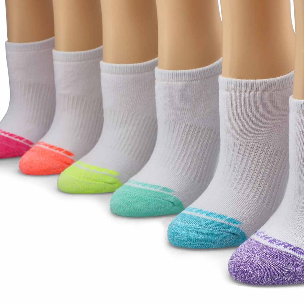 Girls No Show Full Terry Sock 6 Pack - White Multi