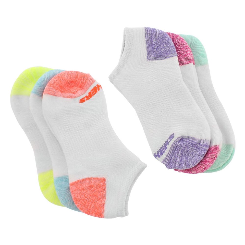 Girls No Show Full Terry Sock 6 Pack - White Multi